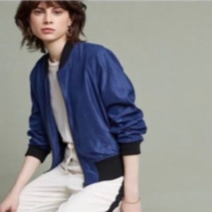 ANTHROPOLOGIE Stylish Blue Bomber Jacket